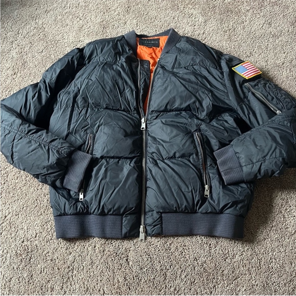 AllSaints Black Bomber Puffer Jacket